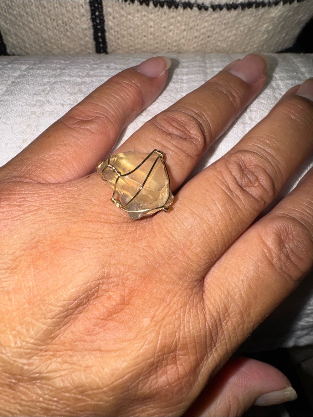 Delicate Gold Wire Wrapped Citrine Ring - Yellow Crystal
